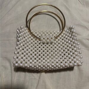 Elegant Pearl Beaded Handbag with Gold Handles HANDMADE